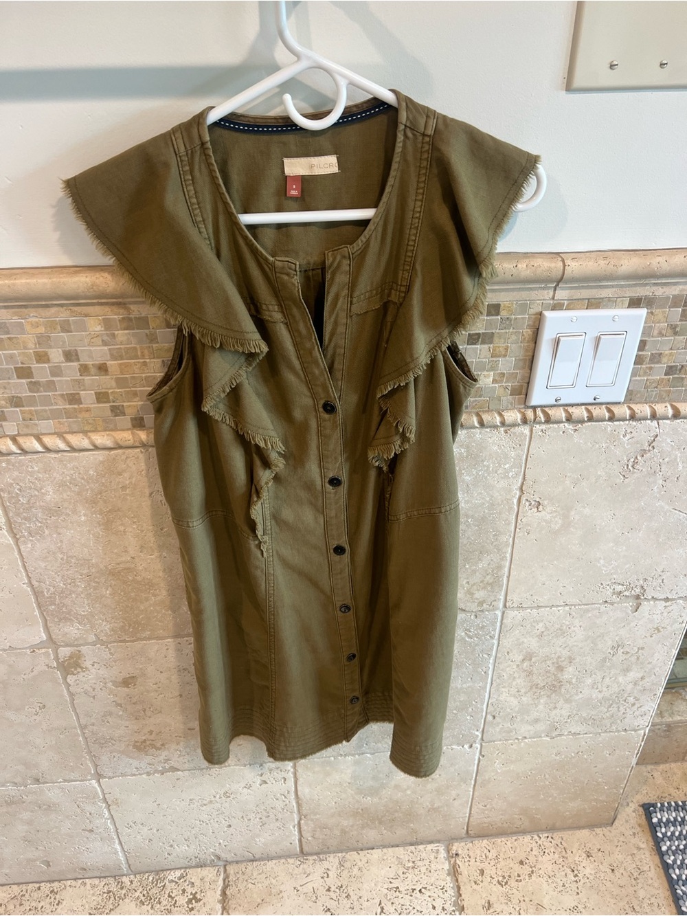 Pilcro Olive Ruffle-Trim Button Front Dress - Picture 2 of 8